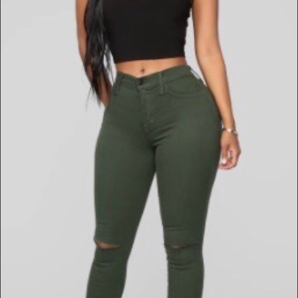 Olive skinny jeans